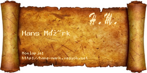 Hans Márk névjegykártya